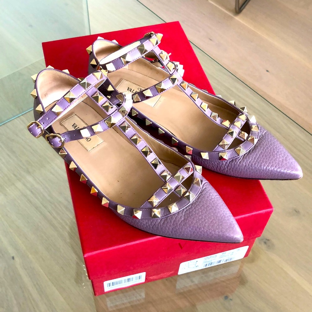 VALENTINO GARAVANI Rockstud leather ballet flats 36 6 mauve nude